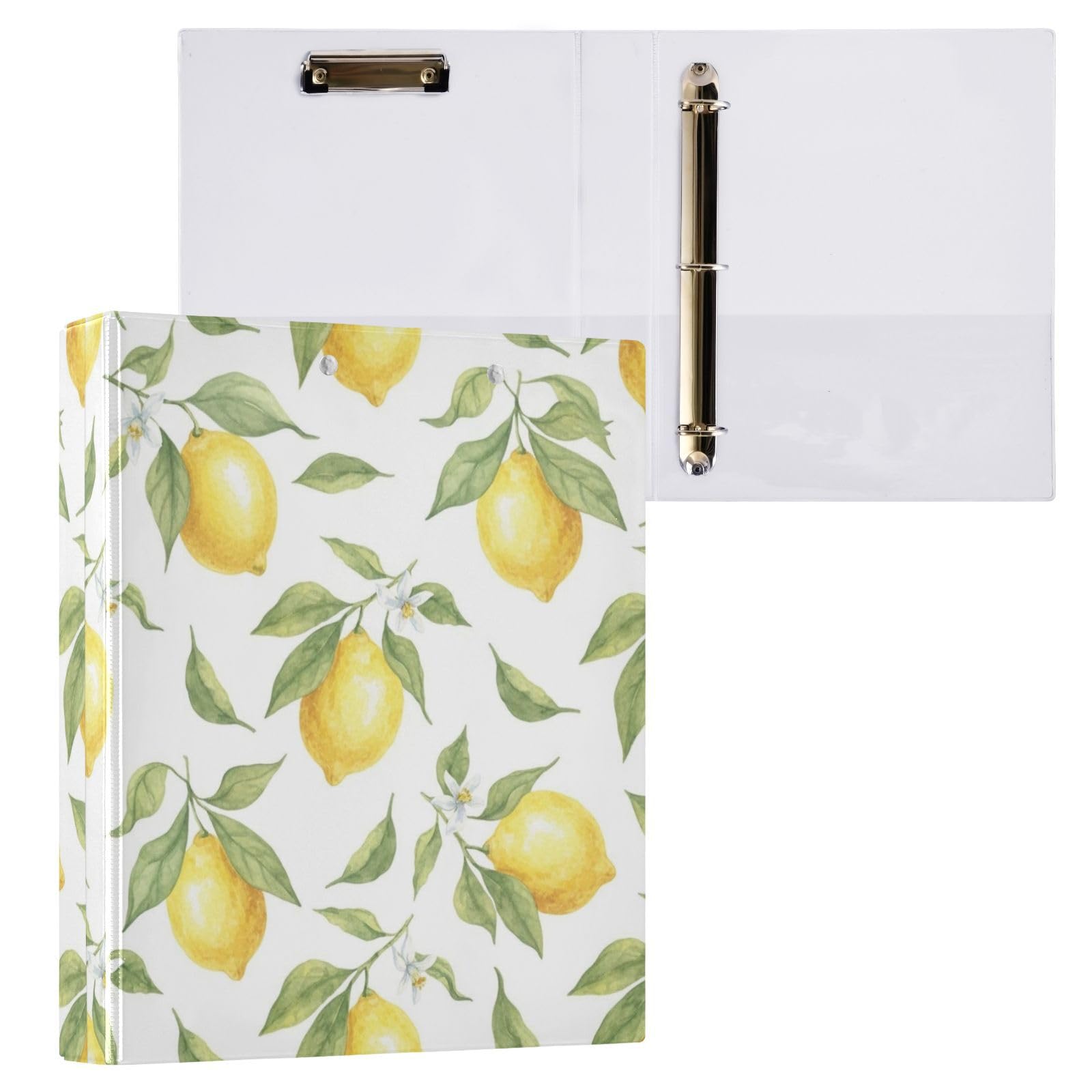 Raccoglitore a 3 anelli, con foglie verdi e limoni, colore bianco, confezione da 2