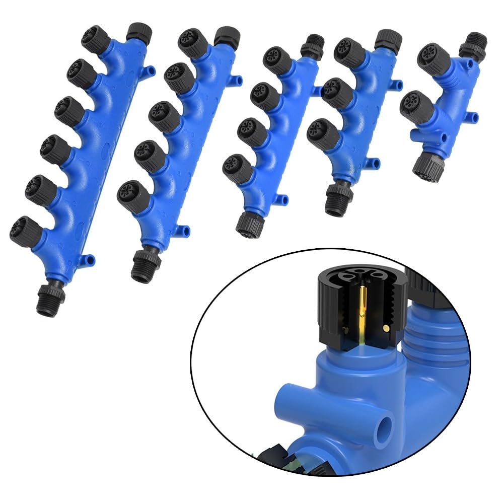 Marine T Connector M12-5P 3-7 Way IP67 NMEA 2000 Backbone Drop Garmin Simrad, conector de latón roscado 12 mm, 1 macho a 6 hembra