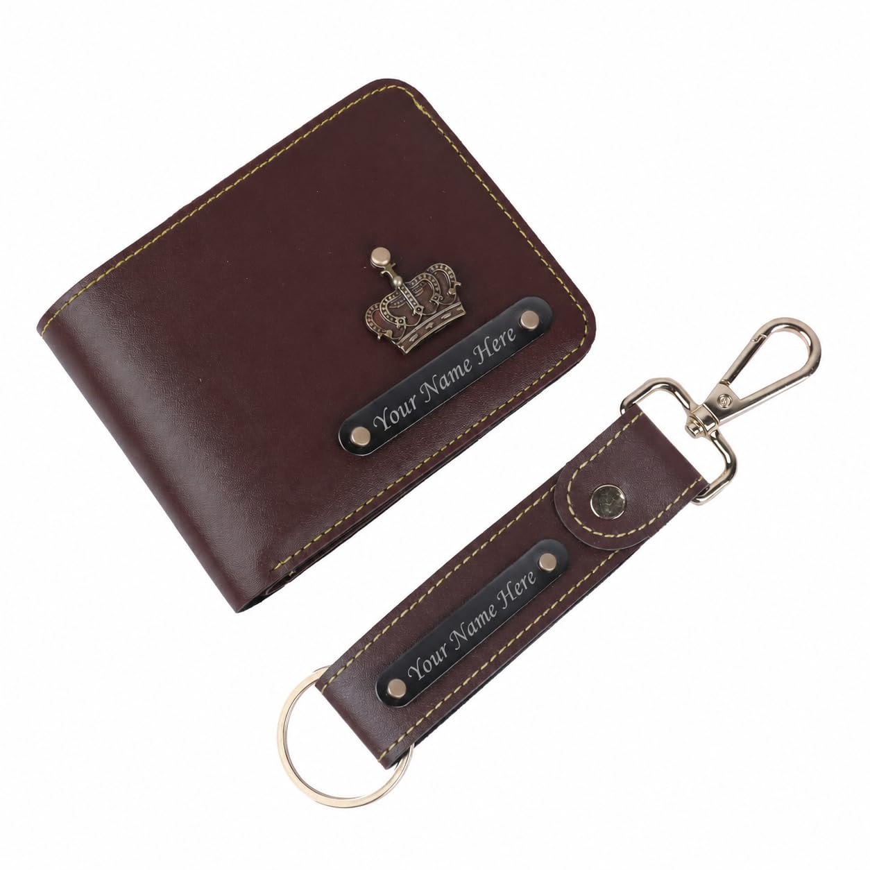Customized Gift Set for - Men Wallet Keychain Unique Personalised (Brown)-image-0