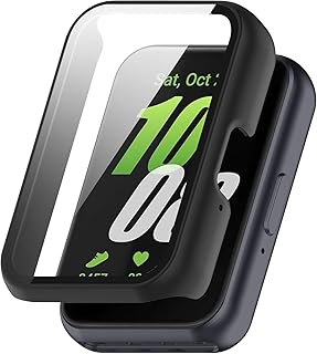Capa Bumper com Película Compatível com Samsung Galaxy Fit 3 - Case Protetora para Smartwatch, cor Preto