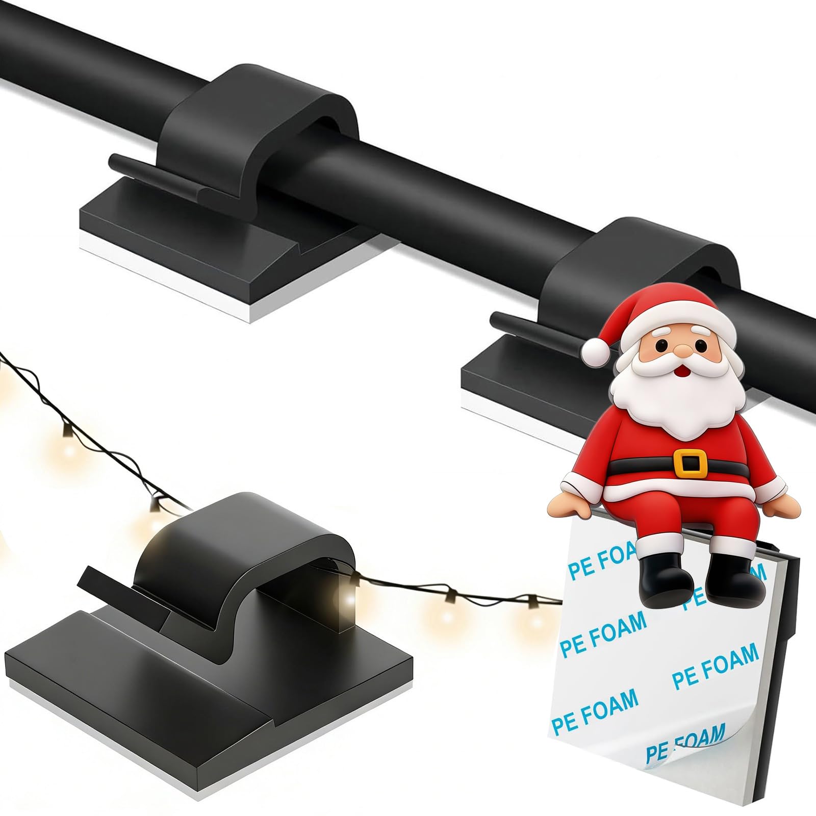 KLJ kabelhalter haken lichterkette selbstklebend klebehaken Schwarz,100Pack mini kleine lichterkette befestigung fenster Indoor and Outdoor klebehaken kabelclips selbstklebend halterung kabelorganizer