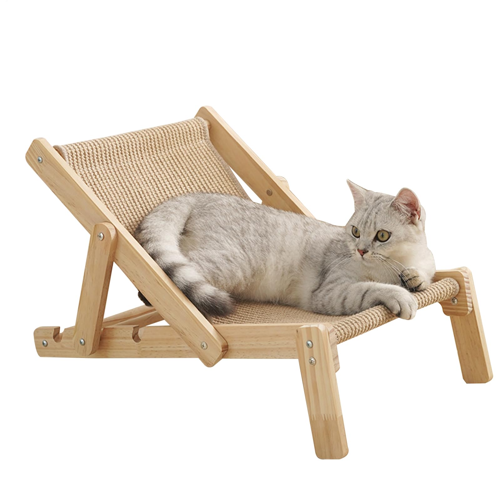 2-in-1 Cat Scratching Chair & Lounge Bed - 4 Levels Adjustable Cat Sisal Lounge Chair, Scratcher Mini Beach Sofa, Cats Hammock Desk Bed, Removable Sisal Pad, Adjustable For Indoor Cats All Seasons