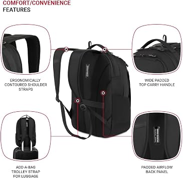SwissGear Shield Laptop Backpack, Black, 18.5x12x6