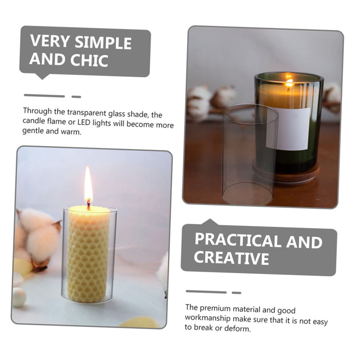 STOBAZA 3 Portavelas De Cristal De Lujo Alto Y Cilíndrico para Velas con Extremo Abierto para Decoración.