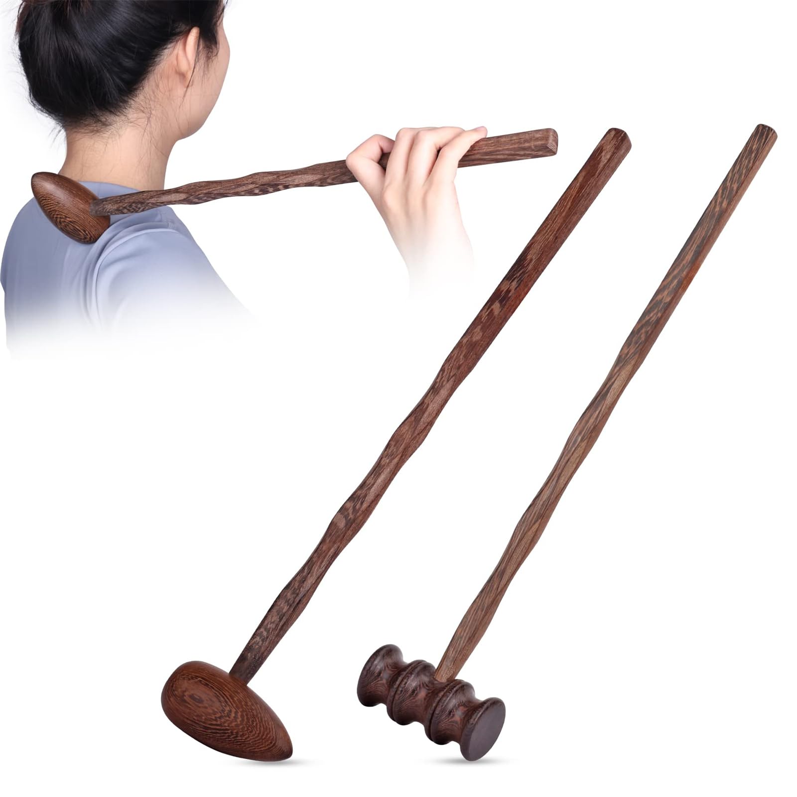 Wood Hammer Self Massage Tools for Back and Neck, Handheld Therapy Stick for Self-Massage, Ideal Gift for Seniors, 2 PCS