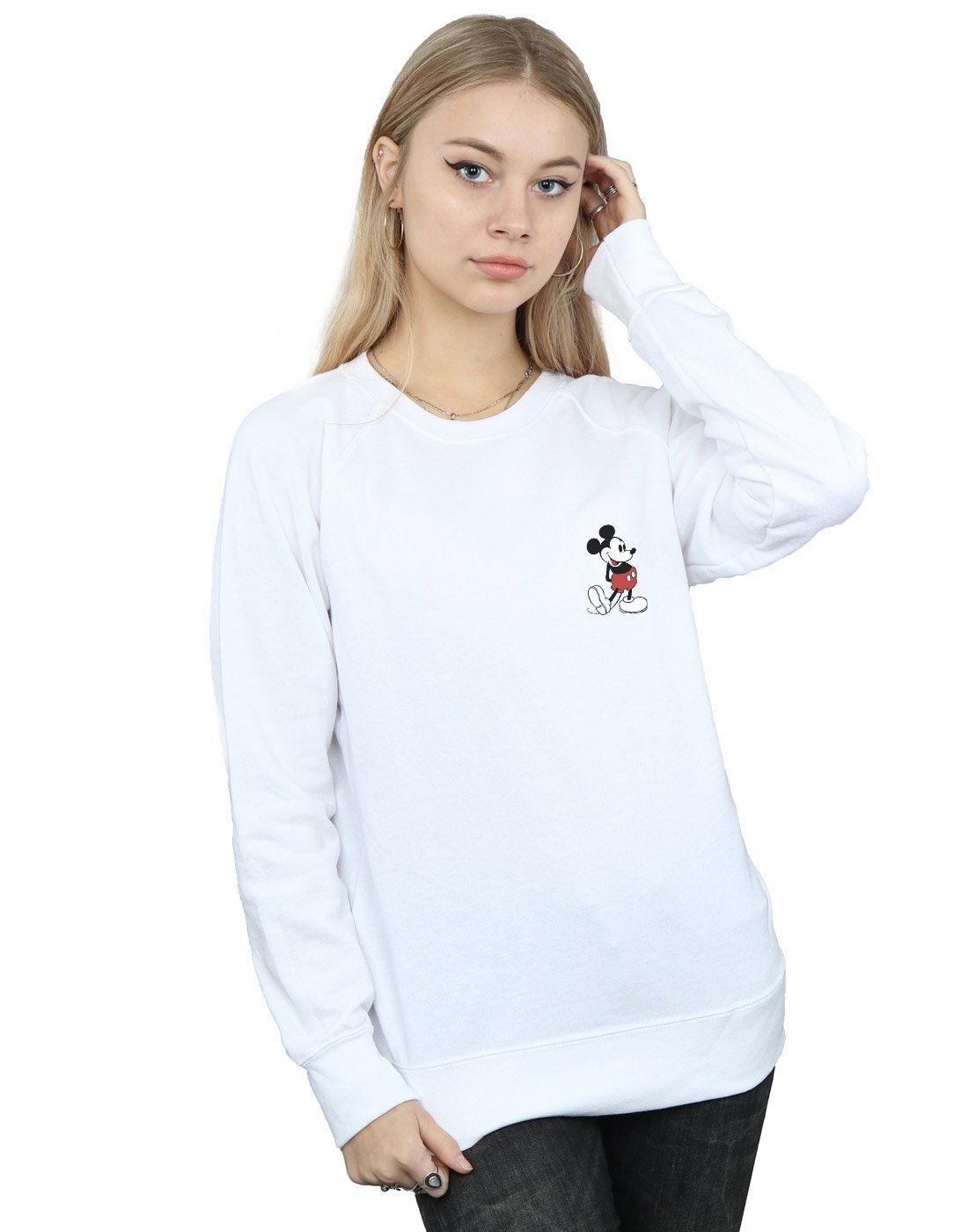 Disney Women's Mickey Mouse Kickin Retro Chest Sweatshirt White Large