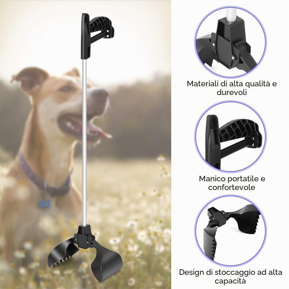 Greensen Pala portatile per escrementi di cani con manico lungo e molla ad alta pressione per escrementi di cani e gatti, con design ergonomico professionale