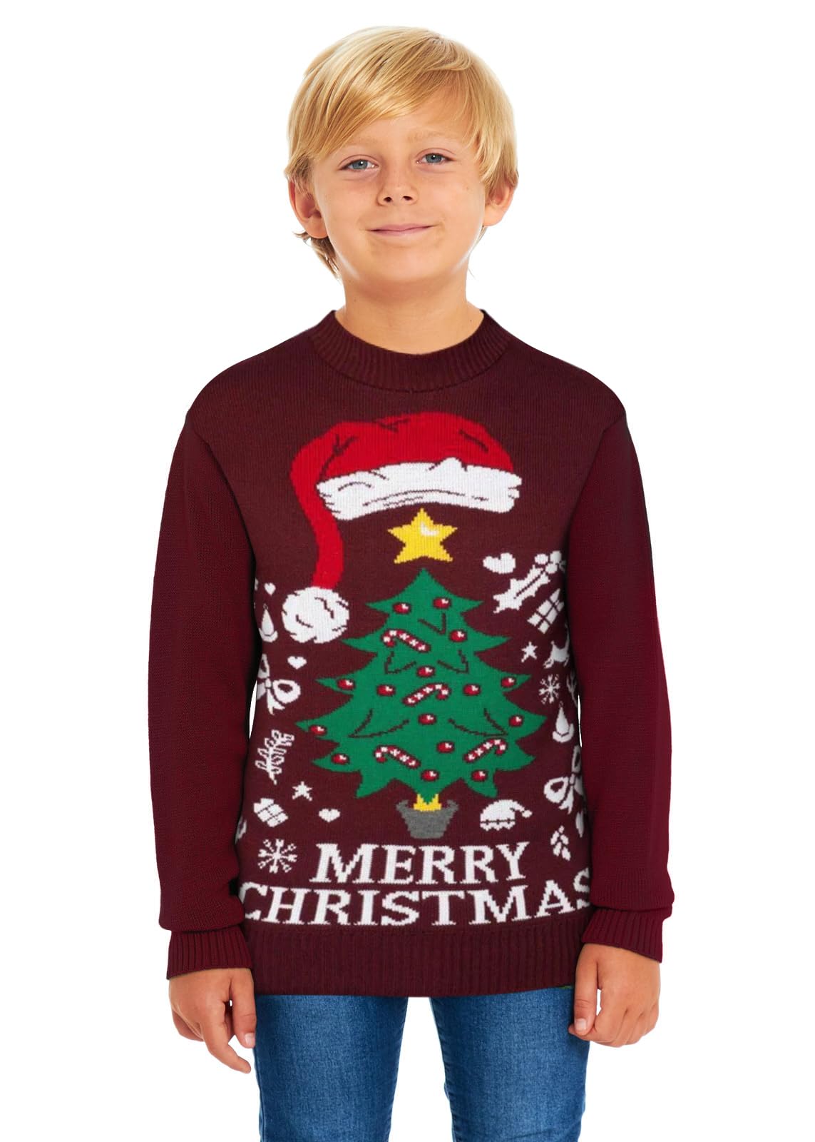 Saans247 Boys Santa Tree Wine Kids Girls Kids Children Unisex Christmas Xmas Knitted Novelty, Retro, Elf, Football Sweater