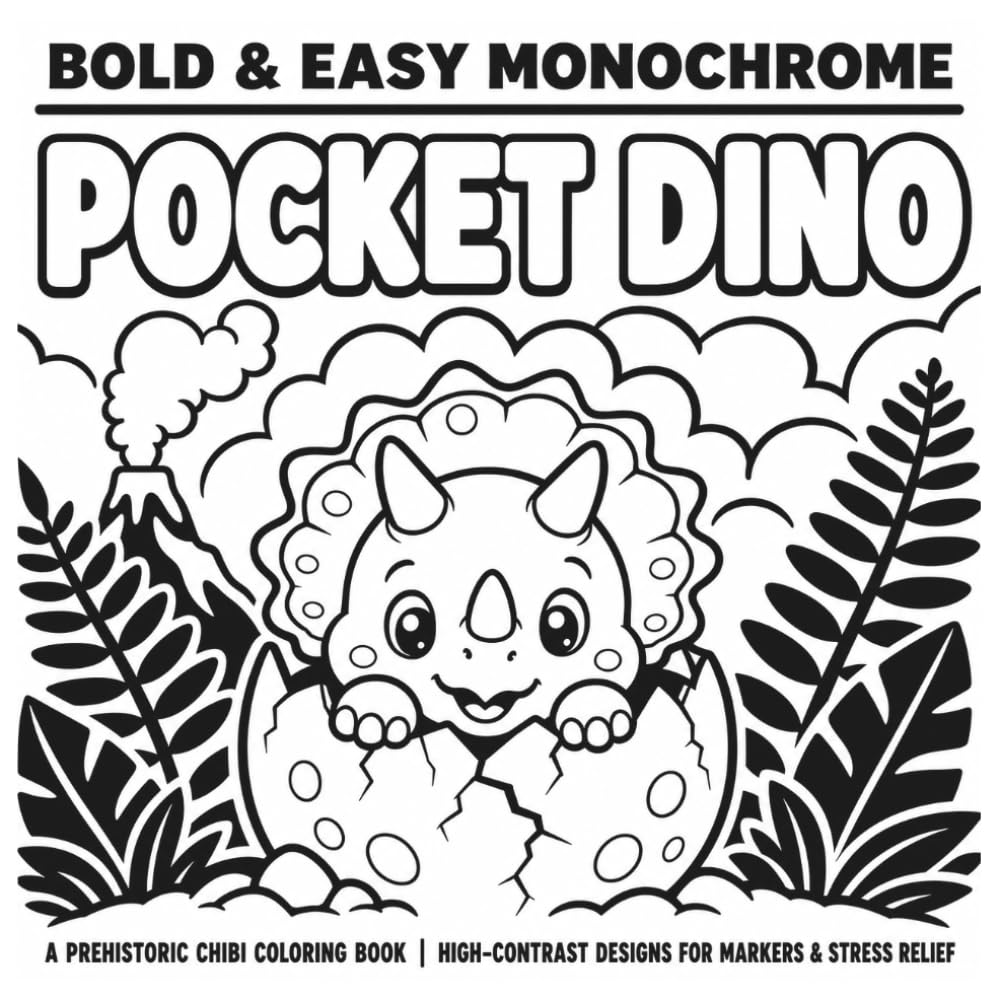 Pocket Dino: A Bold & Easy Monochrome Coloring Book | One-Pen Ritual Designs for Markers & Stress Relief