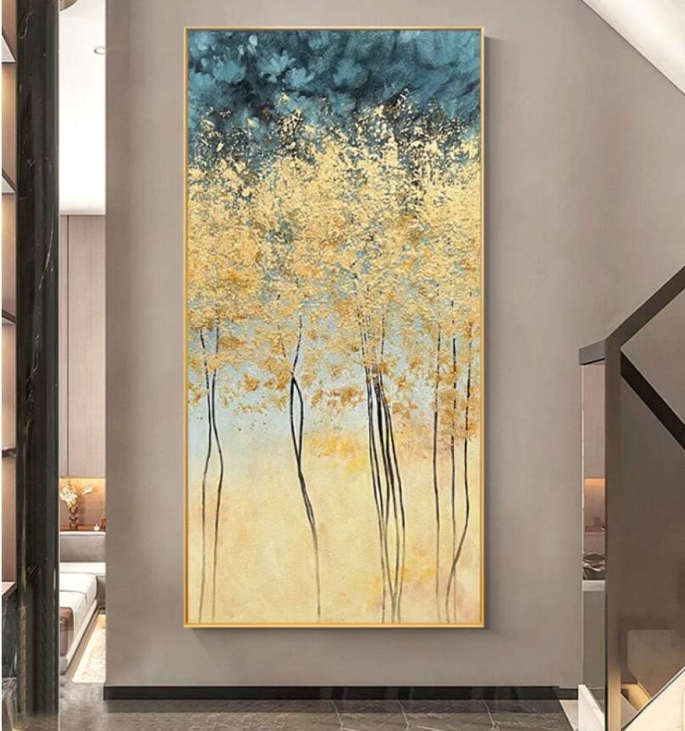 Peinture à l'huile moderne peinte à la main, texture arbre d'argent de luxe