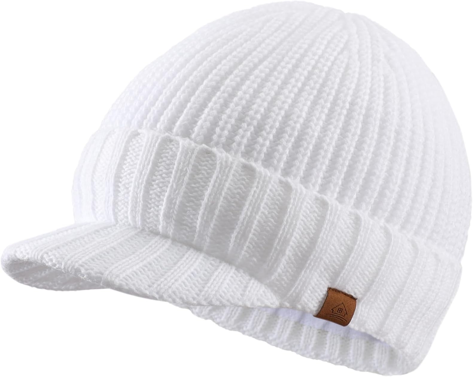 Men's Winter Hat Thick Knit Beanie Cap with Visor Newsboy Beanie Hat