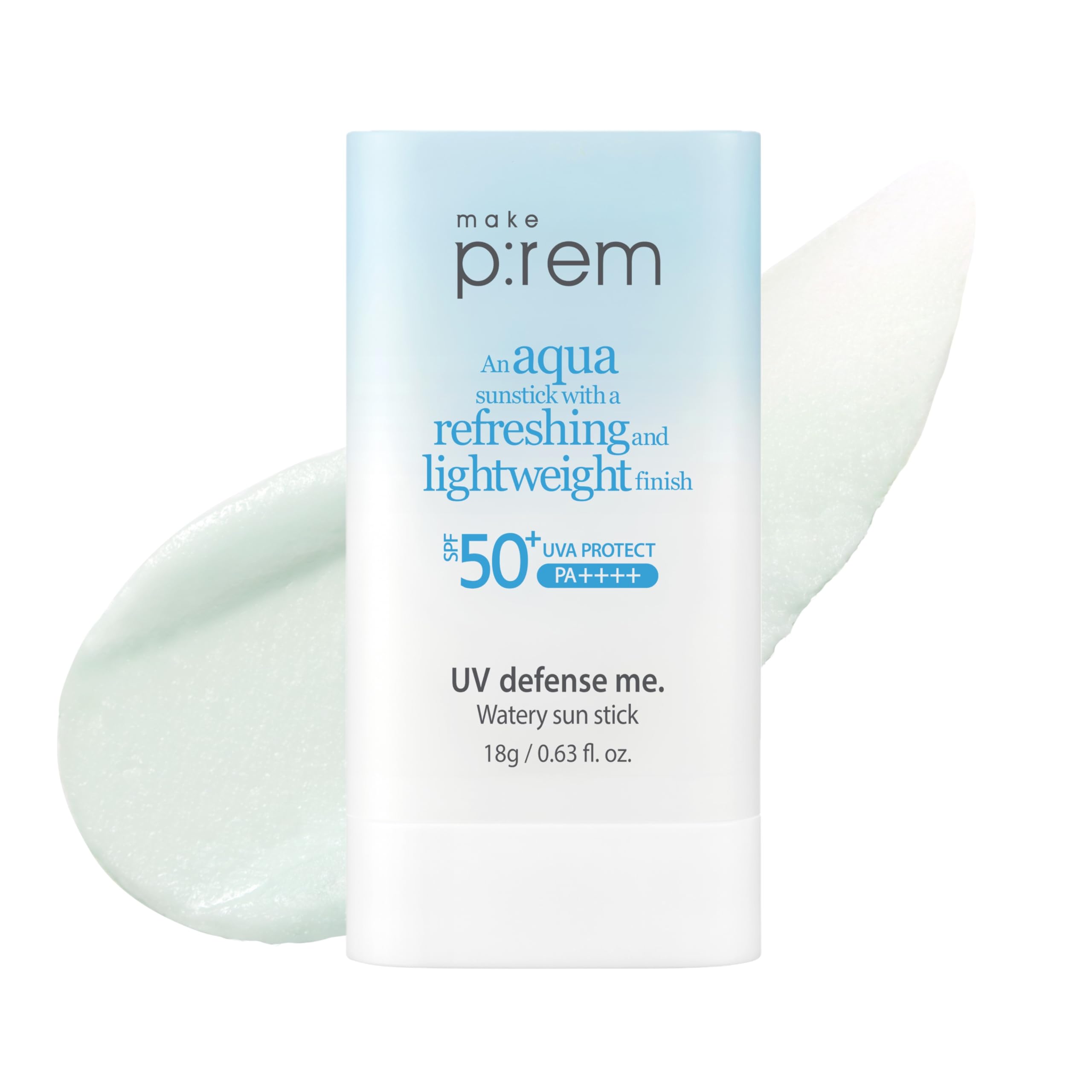 MAKE P:REM UV Defense Me. Watery Sun Stick SPF 50+ PA++++, Hydrating & Cooling Sun Care Stick, Lightweight, Non-Greasy Finish, Korean Sunscreen, 0.63