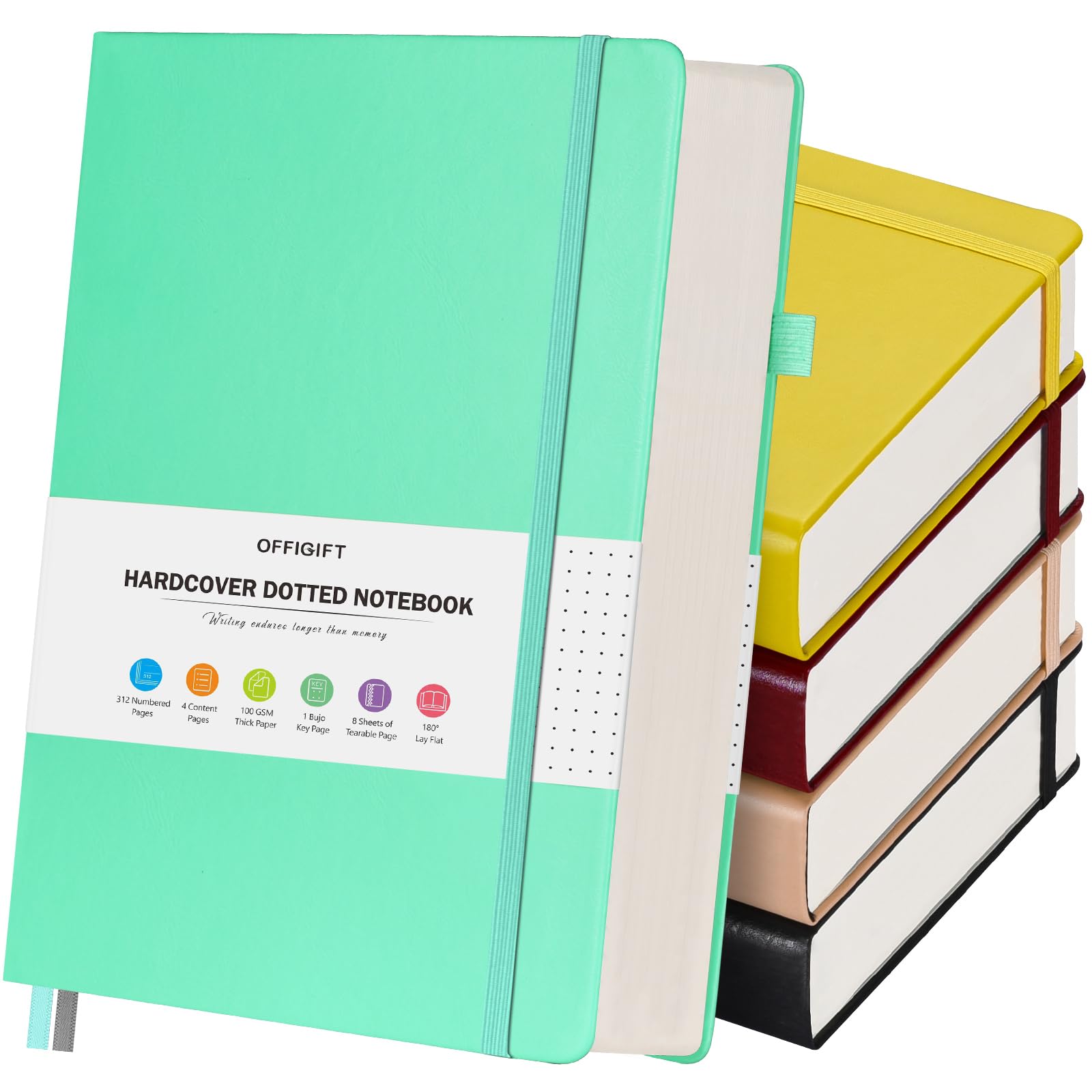 Bullet Dotted Journal Notizbuch, 312 nummerierte Seiten, Punktraster, Notizbücher, Bulk, 100 g/m², kein Verlaufen, Hardcover, Leder-Tagebuch, Notizbuch-Set für Damen und Herren, Schule, Büro, A5,