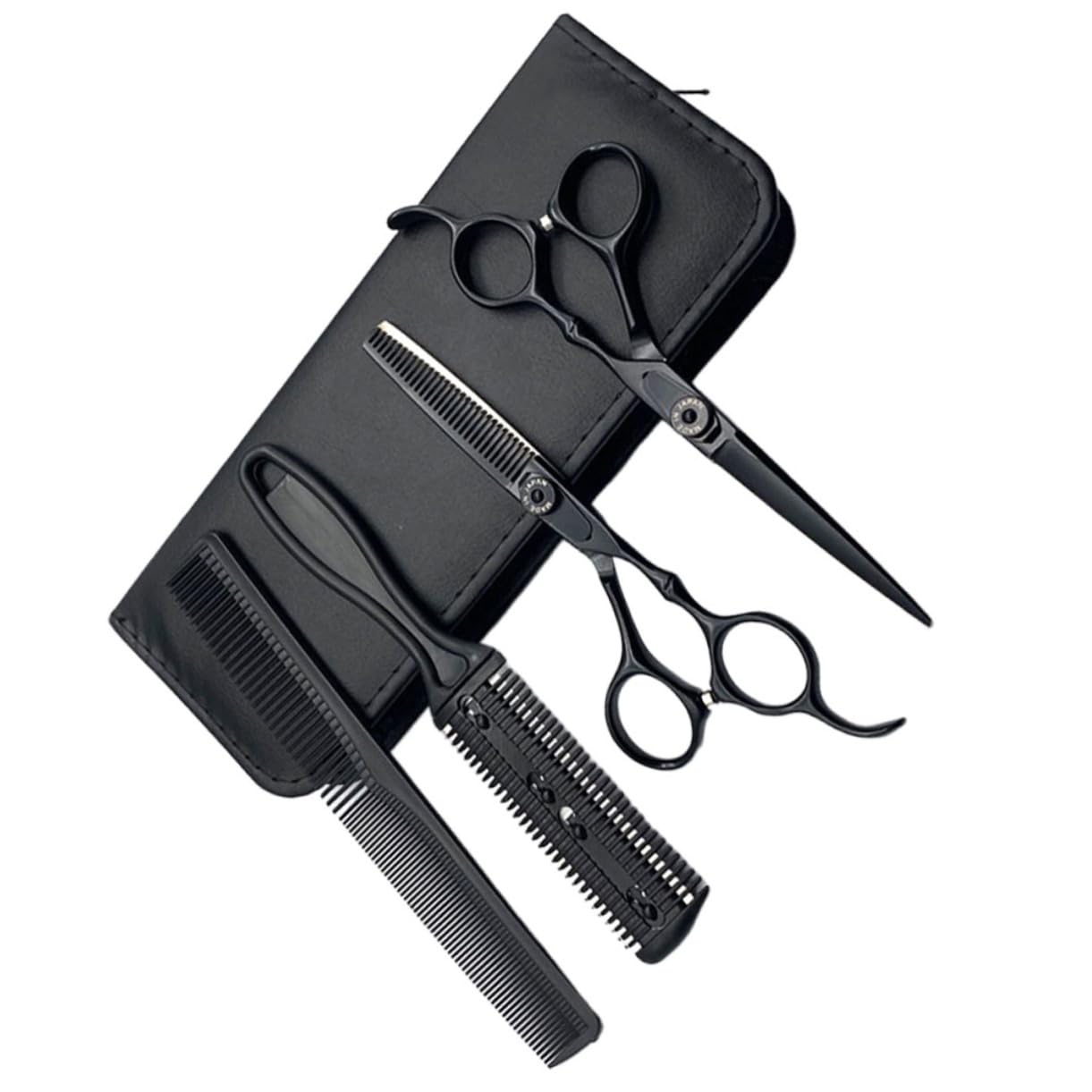 Healvian Juego de 5 Tijeras de Peluquería de Acero Inoxidable, Mango Ergonómico, Peine de Corte y Bolsa de Almacenamiento para Uso Diario en Casa