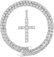 HH Bling Empire Iced Out Diamond Cross Pendant Necklace - Gold/Silver Hip Hop Chains for Men Women, 24 Inch Rope/Tennis/Cuban