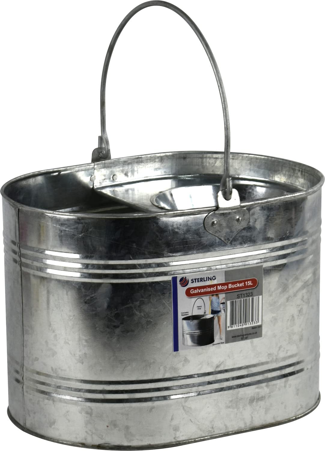 Sterling Ventures Galvanised Steel Mop Bucket 14L, Silver, 15L, ST1323