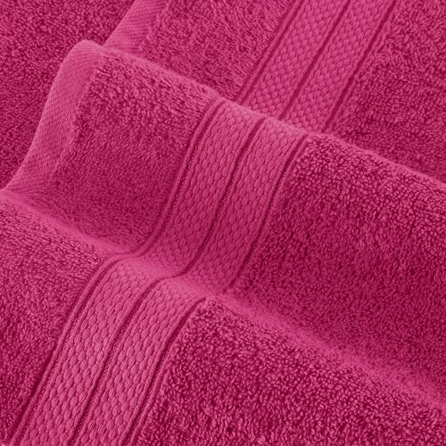 Image of Elegant Comfort Luxury 6-Piece Towel Set, Premium Soft 100% Turkish Cotton, Three Line Popcorn Design 2 Bath Towels, 2 Hand Towels and 2 Washcloths Towel Set - Quick-Drying and Absorbent, Hot Pink