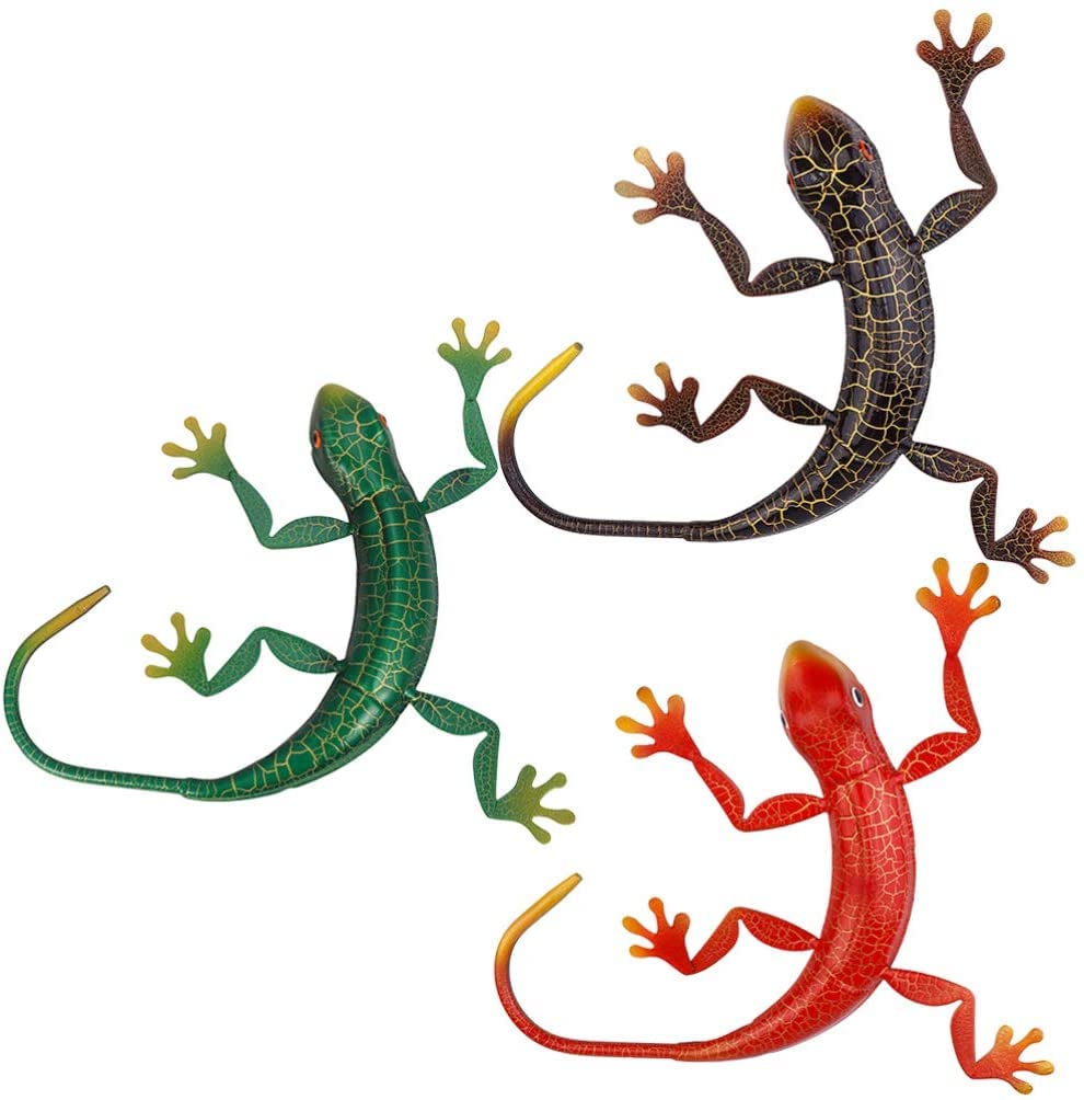 Ozdoba figurka domowa i biuro dekoracja3pcs metalowe gekon sztuki dekoracje żelaza 3D gecko ornament rzeźby do ogrodowych domowych dekoracje