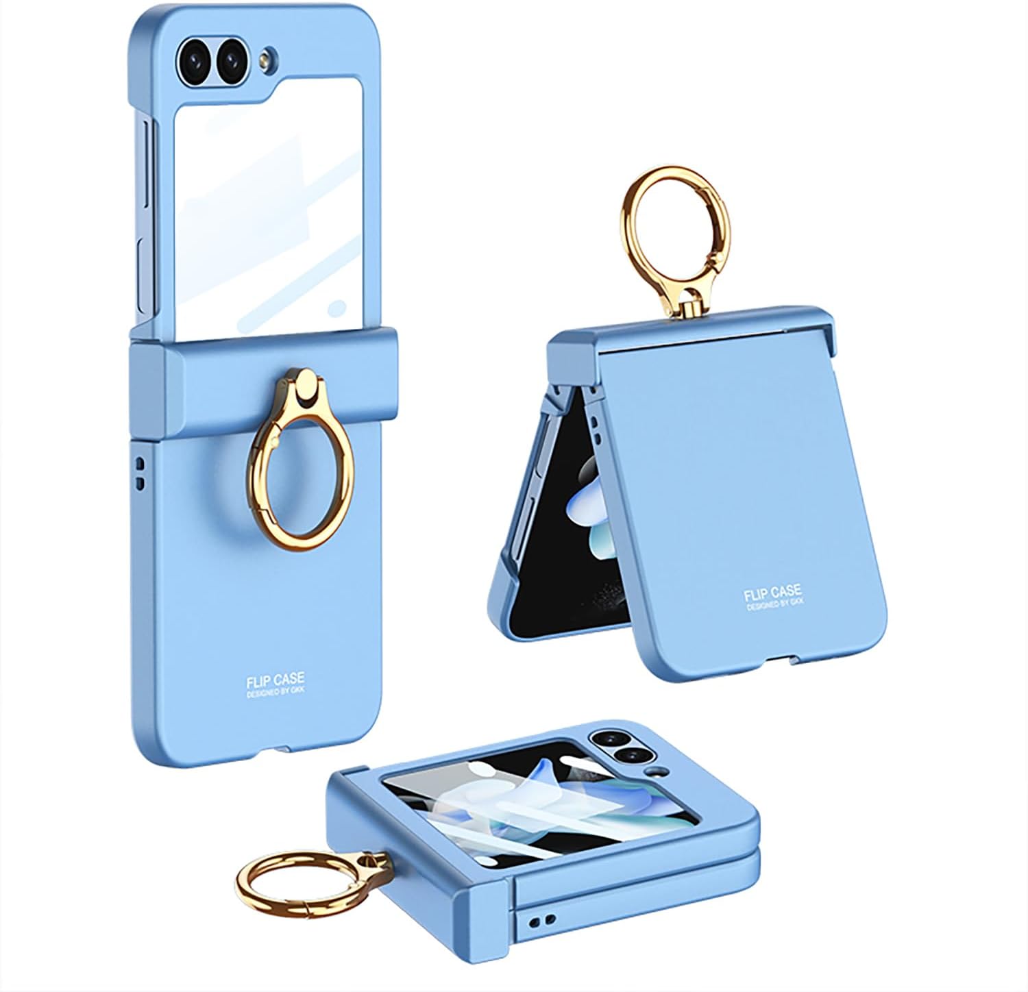 SHIEID for Samsung Z Flip 5 Case with Hinge Protection & Ring Holder Small Screen Protection Cover for Galaxy Z Flip 5 Case, Ice Blue