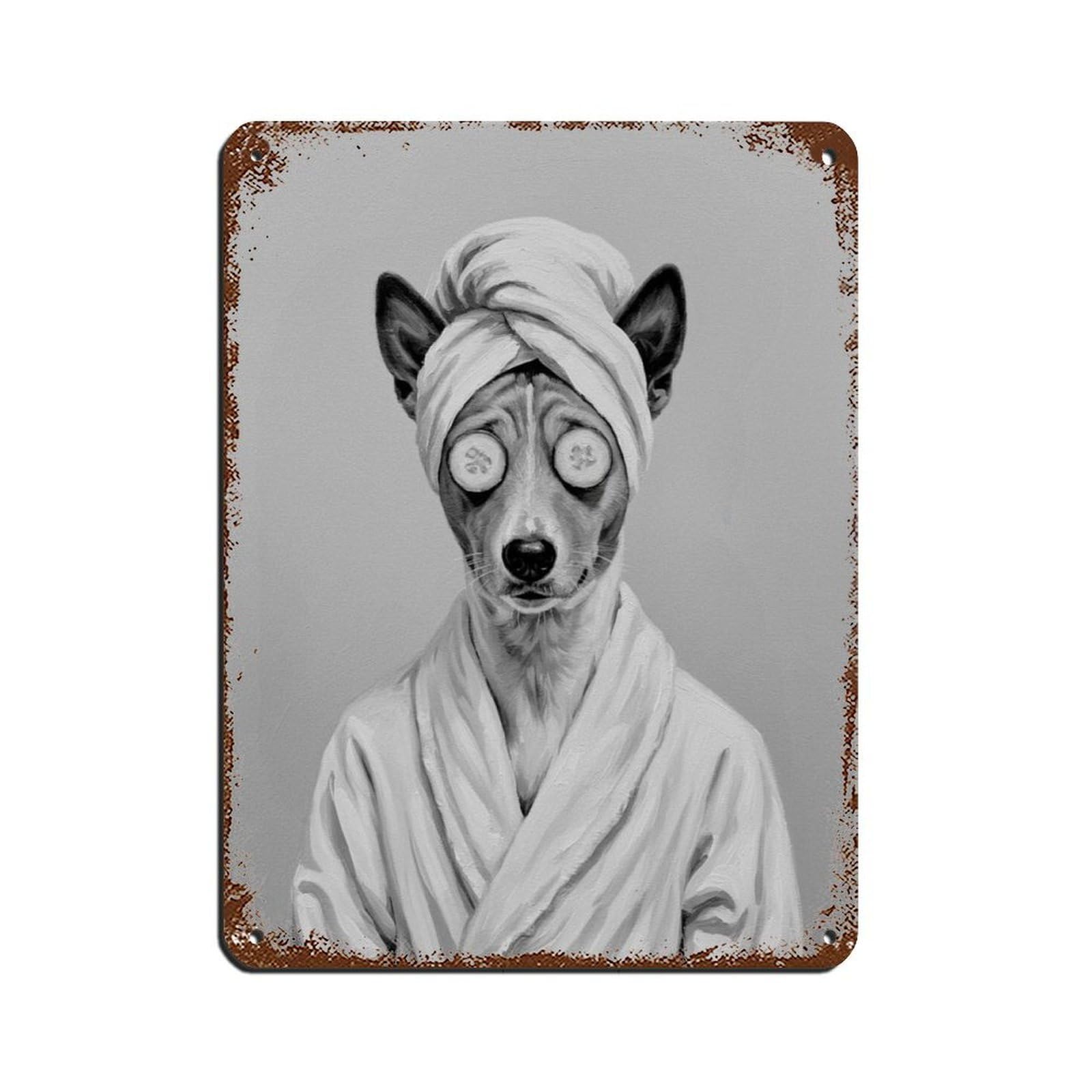 Bathroom Spa Art, Basenji Dog, Basenji Art Tin Sign Vintage Metal Pub Club Cafe Bar Home Wall Art Decoration Poster Retro 12x16inch(30x40cm)