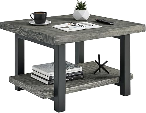 Sonoma - Mesa de centro cuadrada de metal y madera reciclada de 27 pulgadas, color gris pizarra