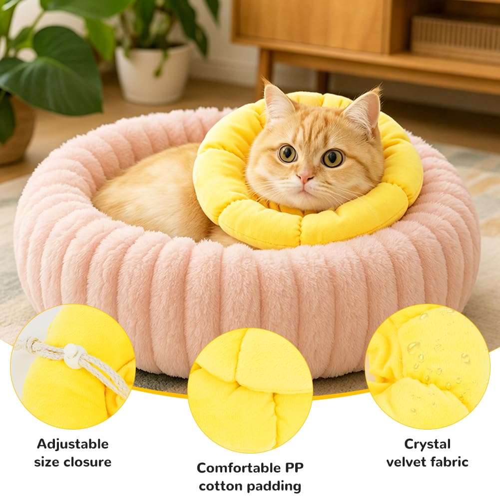 Collare Elisabettiano Gatto, Collare Protettivo Gatto, Regolabile, Morbido e Comodo, Protettivo Dopo Chirurgia, Anti-morso per Animali Domestici Dopo l'Intervento Chirurgico,Girasole Carino (XS)