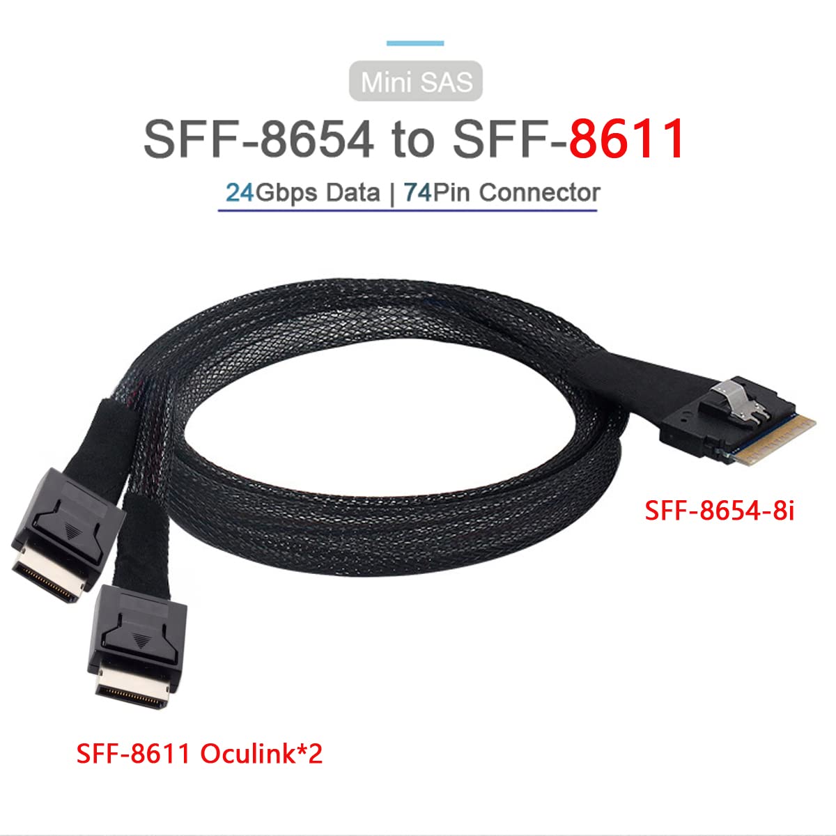 cablecc PCI-E Ultraport Slimline SAS Slim 4.0 SFF-8654 8i 74pin to Dual Oculink SFF-8611 Cable 50cm PCI-Express