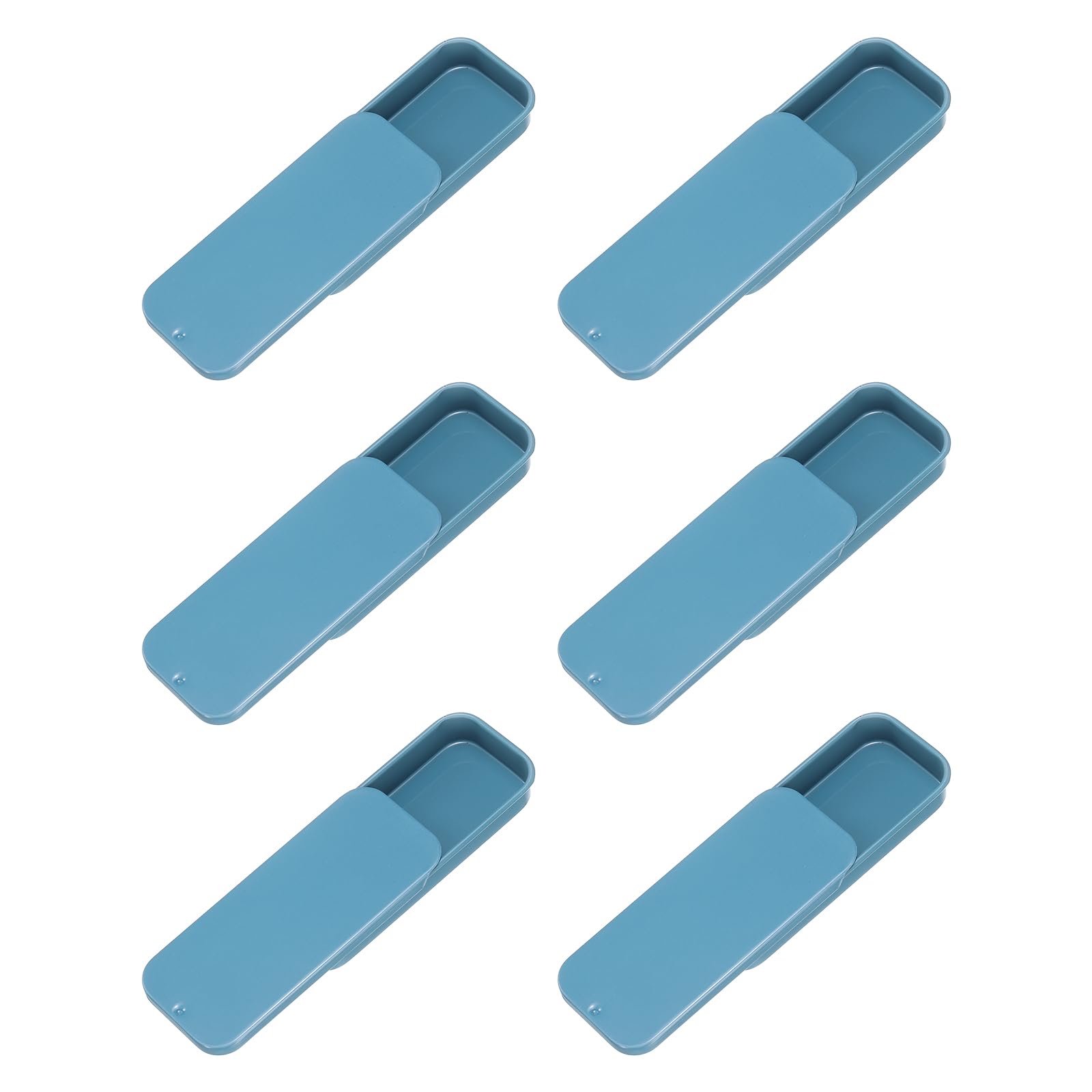 sourcing map 6Pcs Slide Top Tin Containers, Mini Metal Empty Tins Box with Sliding Lids, 3.1"x1.3"x0.4" Rectangular Storage Organizers for Lip Balm, Solid Perfume, Small Items, Blue