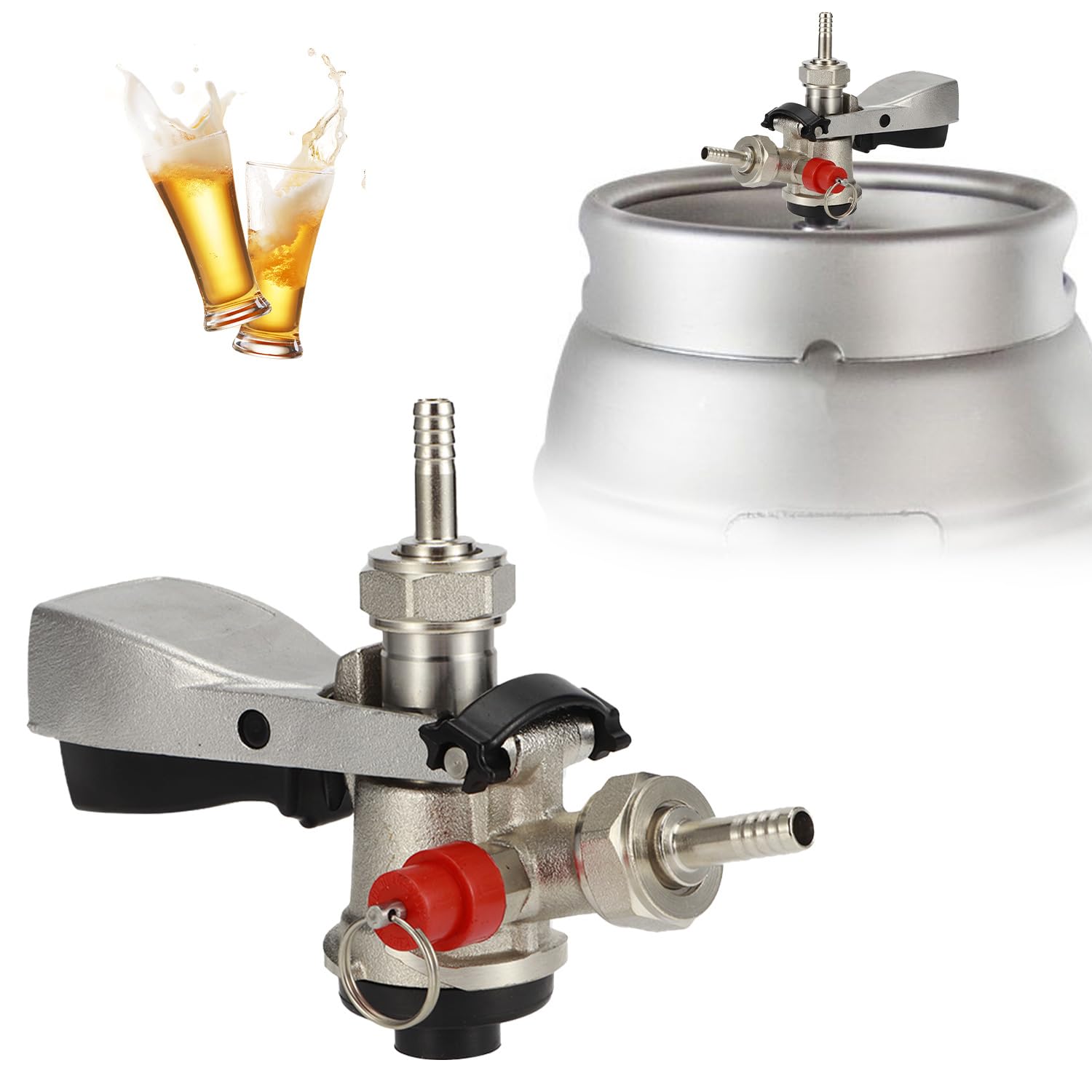 Tissting Kegverschluss Zapfkopf Typ S G5/8 Gewinde Keg Zapfanlage mit Überdruckventil, 304 Edelstahl Brauen Bierfass Fasshähne Bierzapfhahn für Heimbrausystem