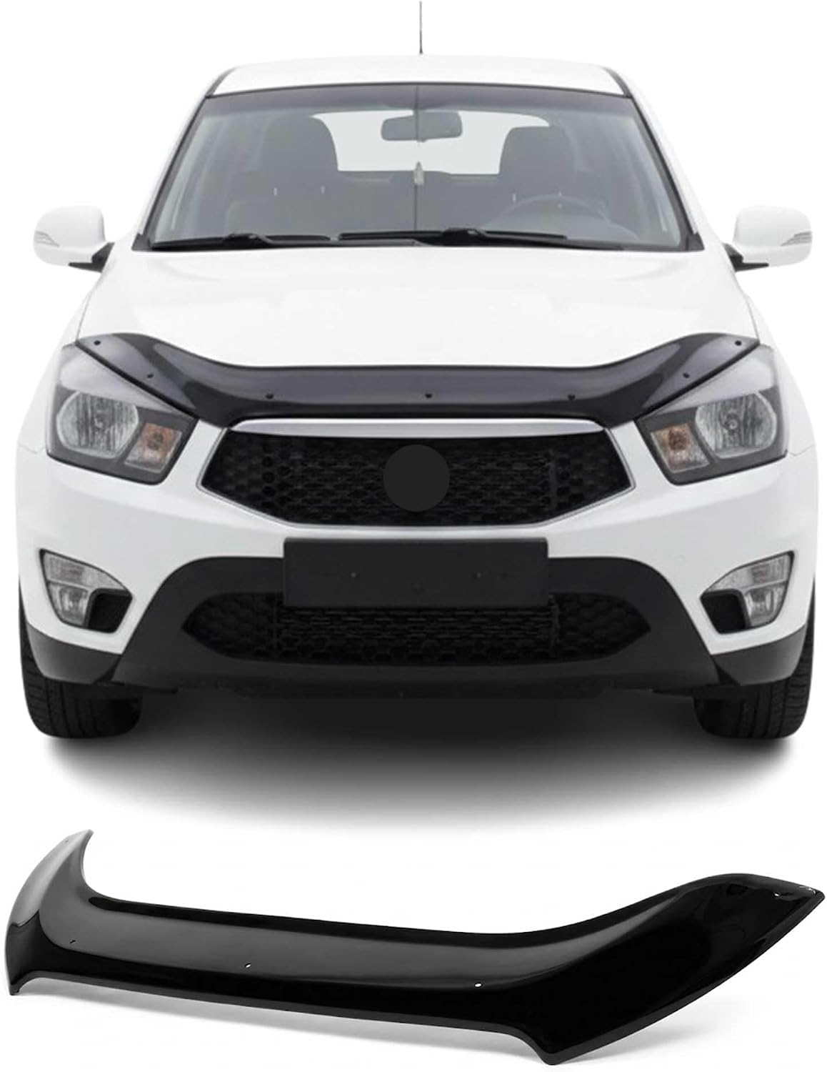 Hood Deflector Guard fits SsangYong Korando Sports 2011-2018 EU Bugflector Bug & Bonnet Shields, Black ABS Hood Protector, Protects from Particles & Bug, All Weather Car Exterior Accessories