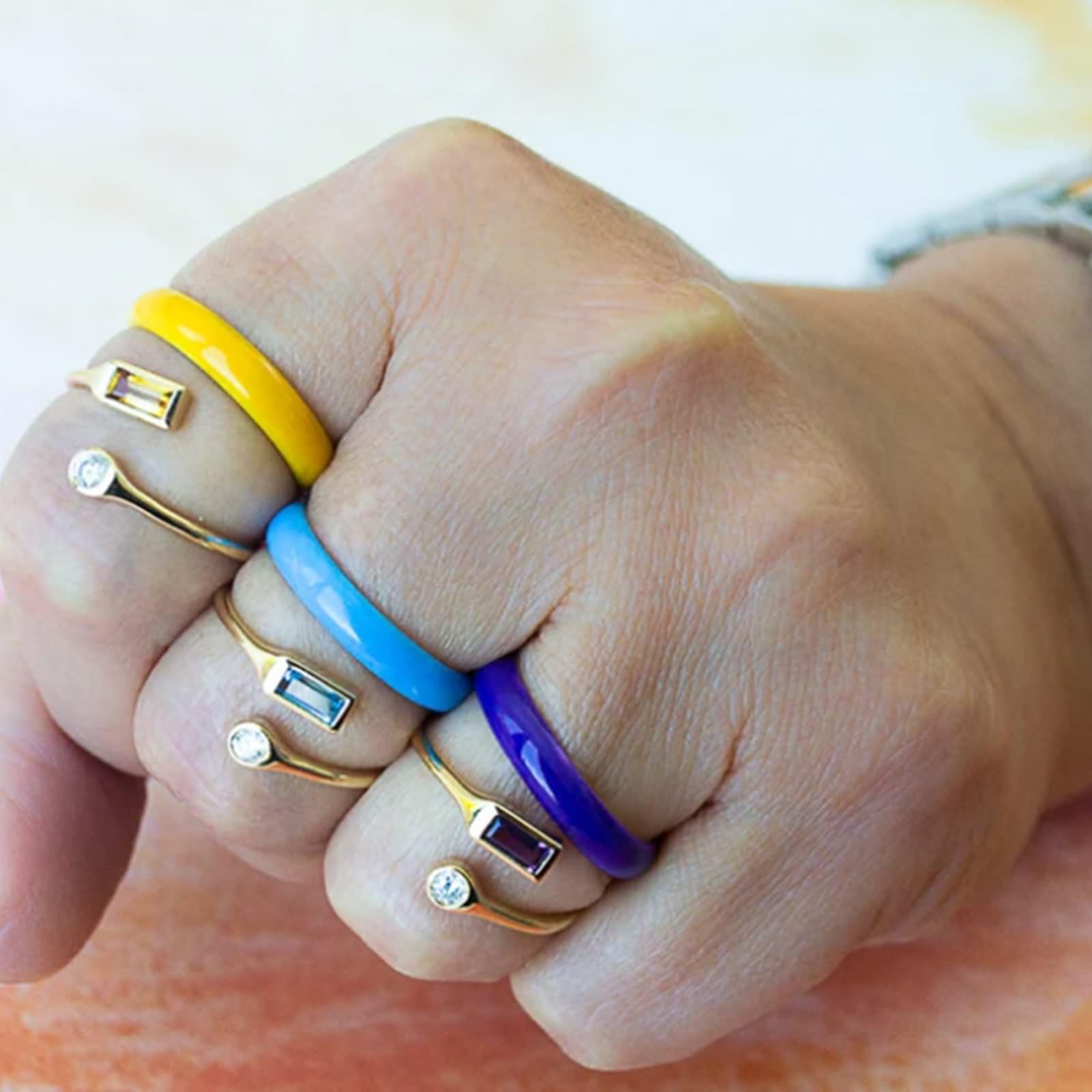 Promise pierścionek dla najlepszej przyjaciółki, pierścionek Promise dla kobiet, vintage, otwarty pierścień, regulowany, z niebieskim szlifem prostokątnym, topaz, żółte złoto