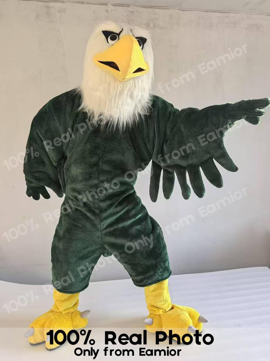 University Green Eagle Hawk Mascot Costume for Adults Men & Women with Built-in Fan Inside the Head