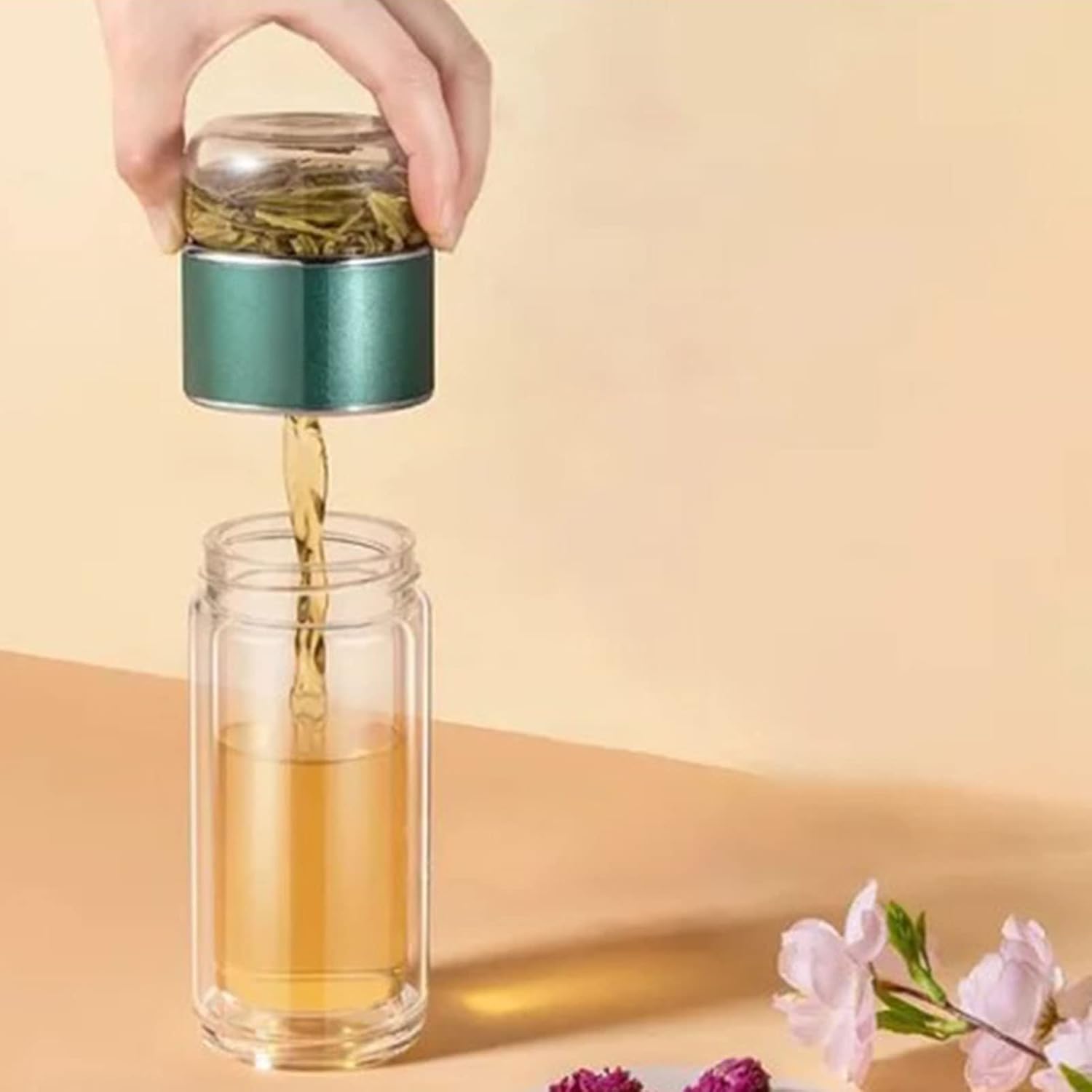 Niiyen Tea Infuser Bottle 420ml Tea Tumbler with Infuser Double Layer Stainless Steel Leakage Proof Glass Water Bottle for Loose Leaf Tea for Office Travel Home(green) - Image 3