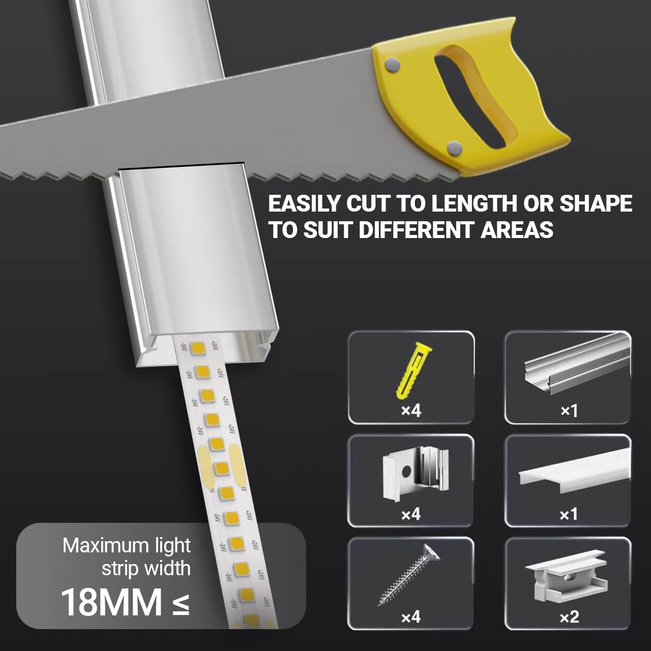 Shine Plus LED-Aluminiumprofil, 2 m x 15 Stück, mit weißer PC-Abdeckung, Maße 19,3 mm x 9,8 mm, kompatibel mit LED-Streifen mit einer Breite von weniger als 17 mm.
