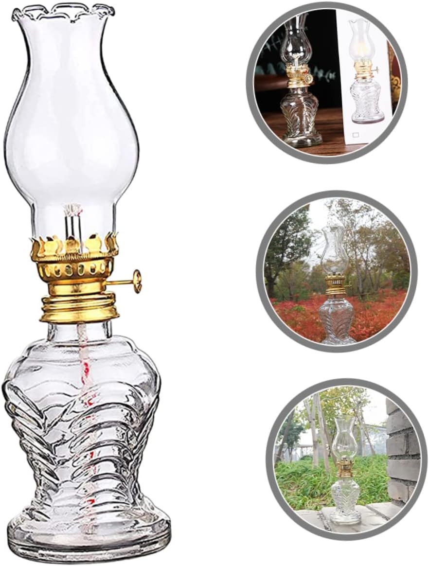 Vintage Glass Kerosene Lamp Oil Chamber Retro Design for Indoor and Outdoor Use for Emergency Lighting and Home Decor