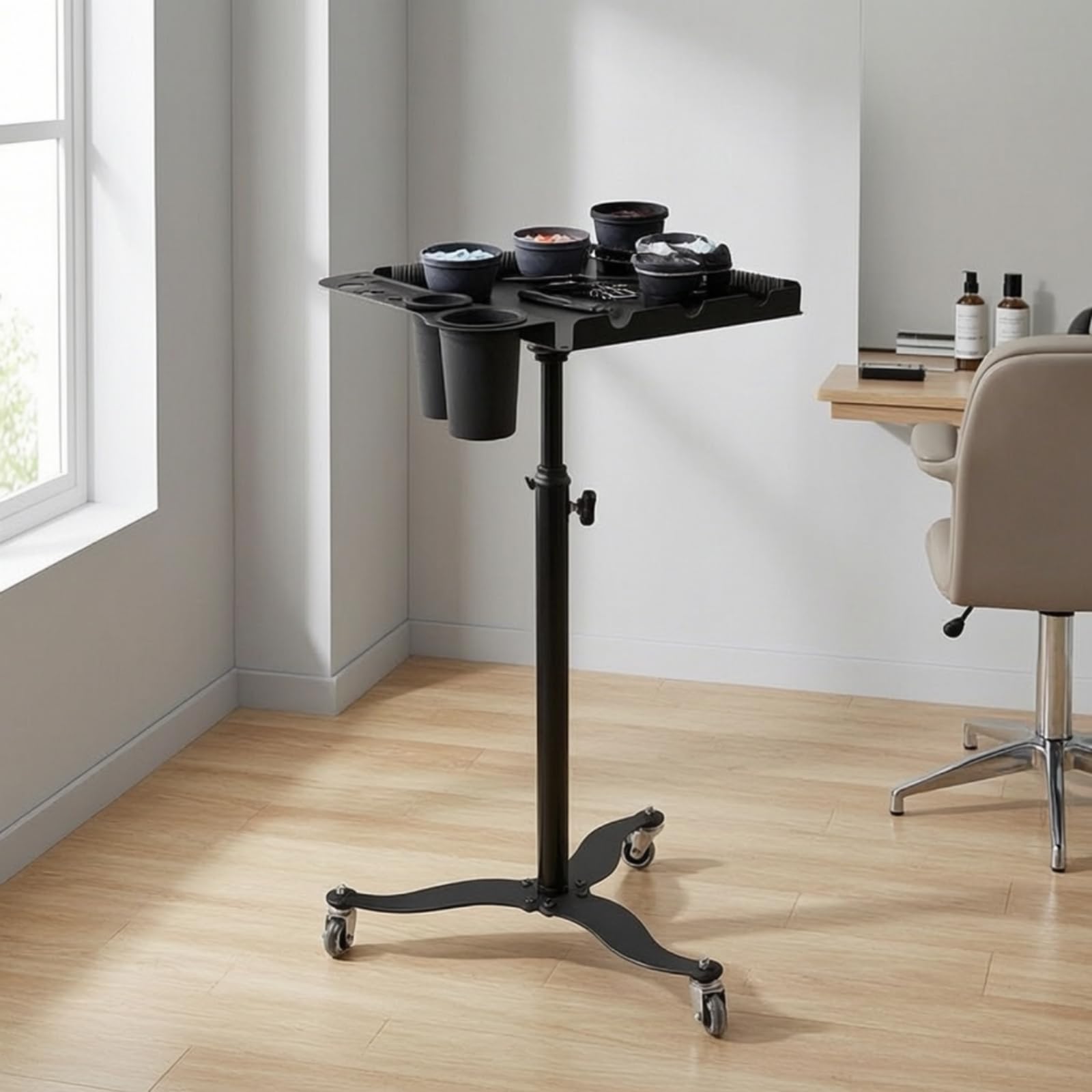 Carrello Parrucchiere Professionale Carrello Salone Carrello Estetico Carrello Portautensili Carrello con Ruote con Palo Regolabile Vassoio, Oro