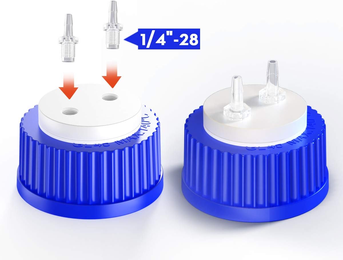 Ks-Tek 1pcs Blue GL45 Safety Cap with Two Holes with Thread 1/4"-28 for 1/8 Inch OD Tubing