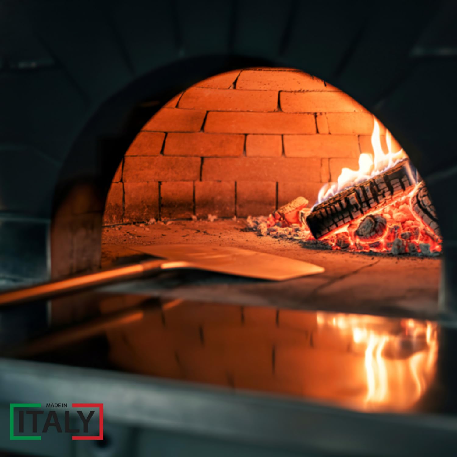 MOHOME Kit Pale per Pizza Forno a Legna Elettrico Set 4 Pale Alluminio Made in Italy Rotonda Rettangolare Spazzola Spargibrace Manico in Legno Faggio Accessori Forno Casa Ristorante
