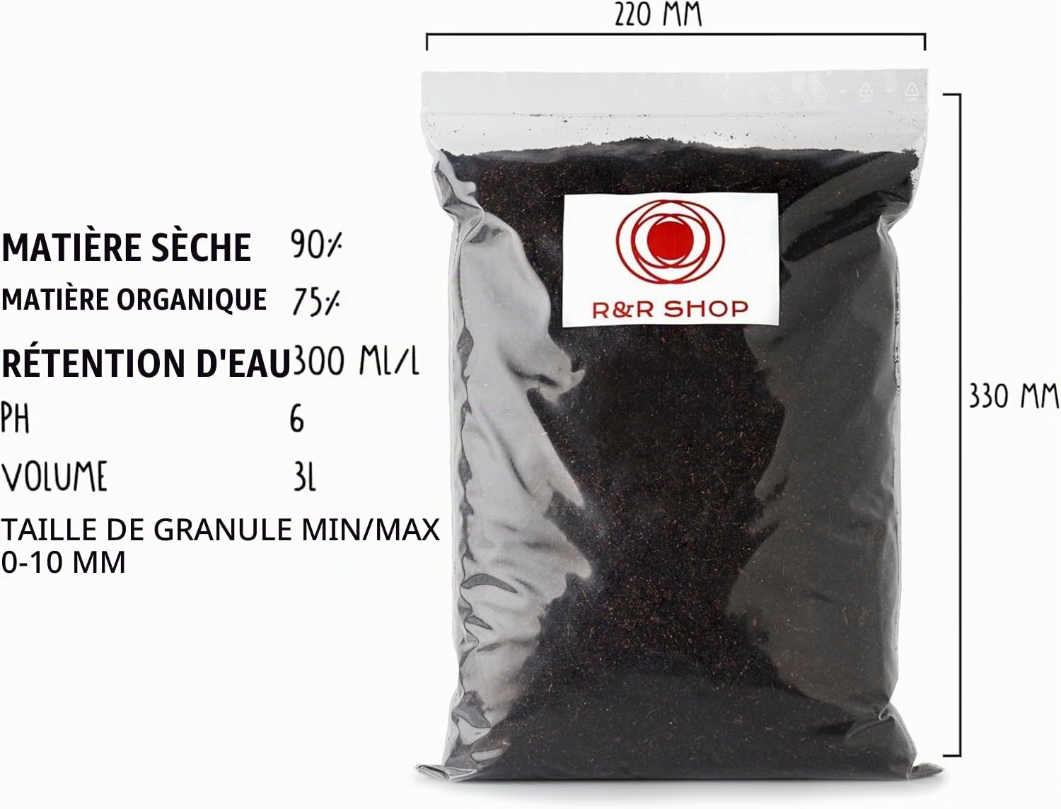 R&R SHOP – Tourbe Noire Fine, PH Neutre pour Enrichir Le Sol des Plantes, Potagers et Pelouse (22L)