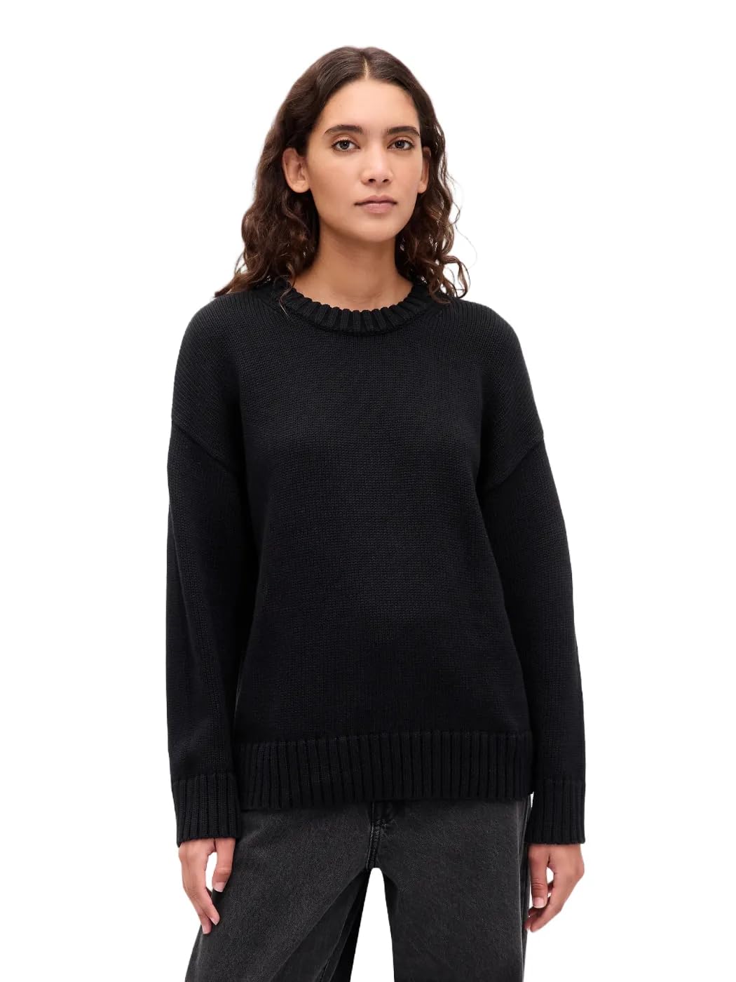 Women's Oversized Boyfriend Cotton Crew Sweater