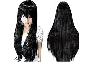 Hair Cap+Long Straight Black Wig with Bangs