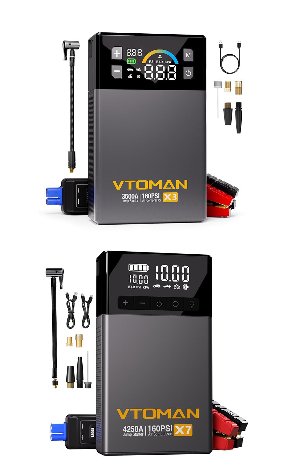 VTOMAN X7 Jump Starter with Air Compressor VTOMAN X3 Jump Starter with Air Compressor 3500A Portable Car Battery