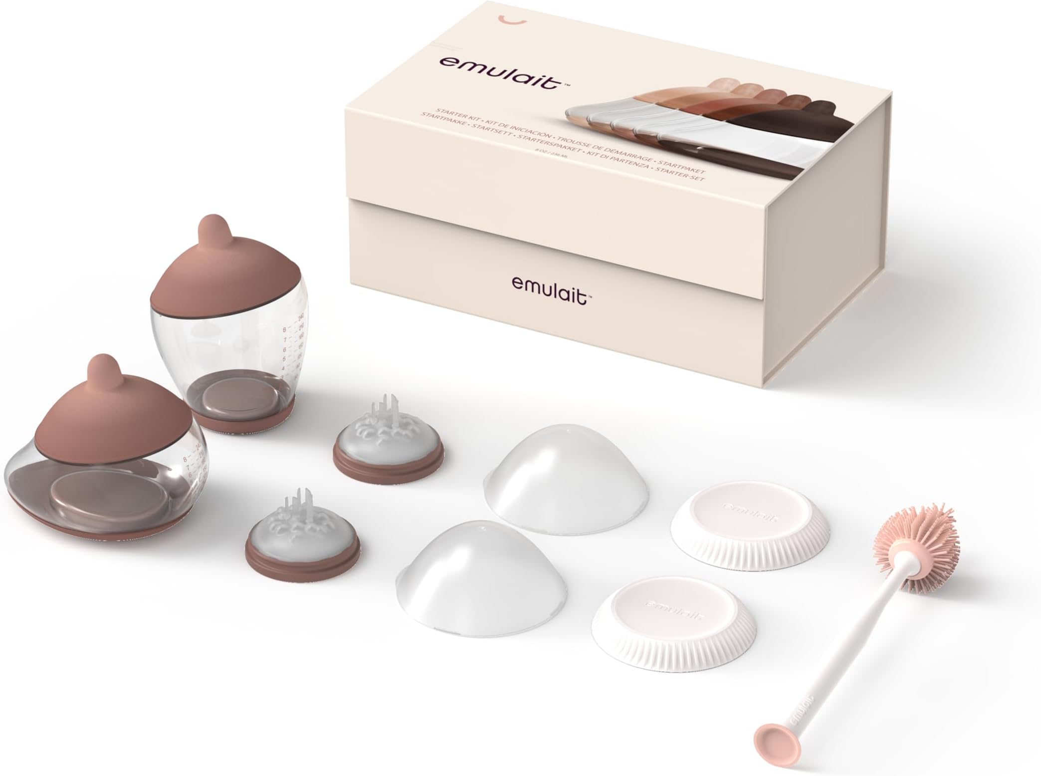 Emulait Baby Bottle Starter Kit Includes 2 Bottles 2 2 Caps 2 Lids 2 Responsive Flow Valves, Cleaning Brush - Medium - Shape 4 (Most Common)-RFV