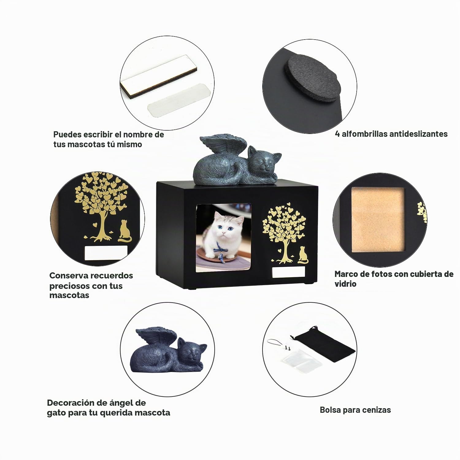 Urnas de Recuerdo Personalizadas para Gatos - Caja de Madera para Cenizas de Mascotas Con Foto - Regalo de Condolencias para Queridas Mascotas