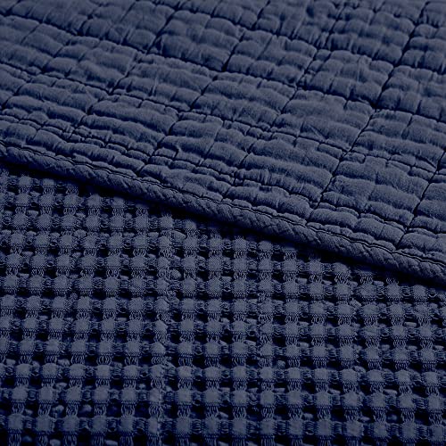 Image of Levtex Home Mills Waffle Full Bedspread Set (100x104in) with 2 Pillow Shams (26x20in) - Navy - 100% Cotton Full Size Bedspread Set - Lightweight, Soft, Pre-Washed
