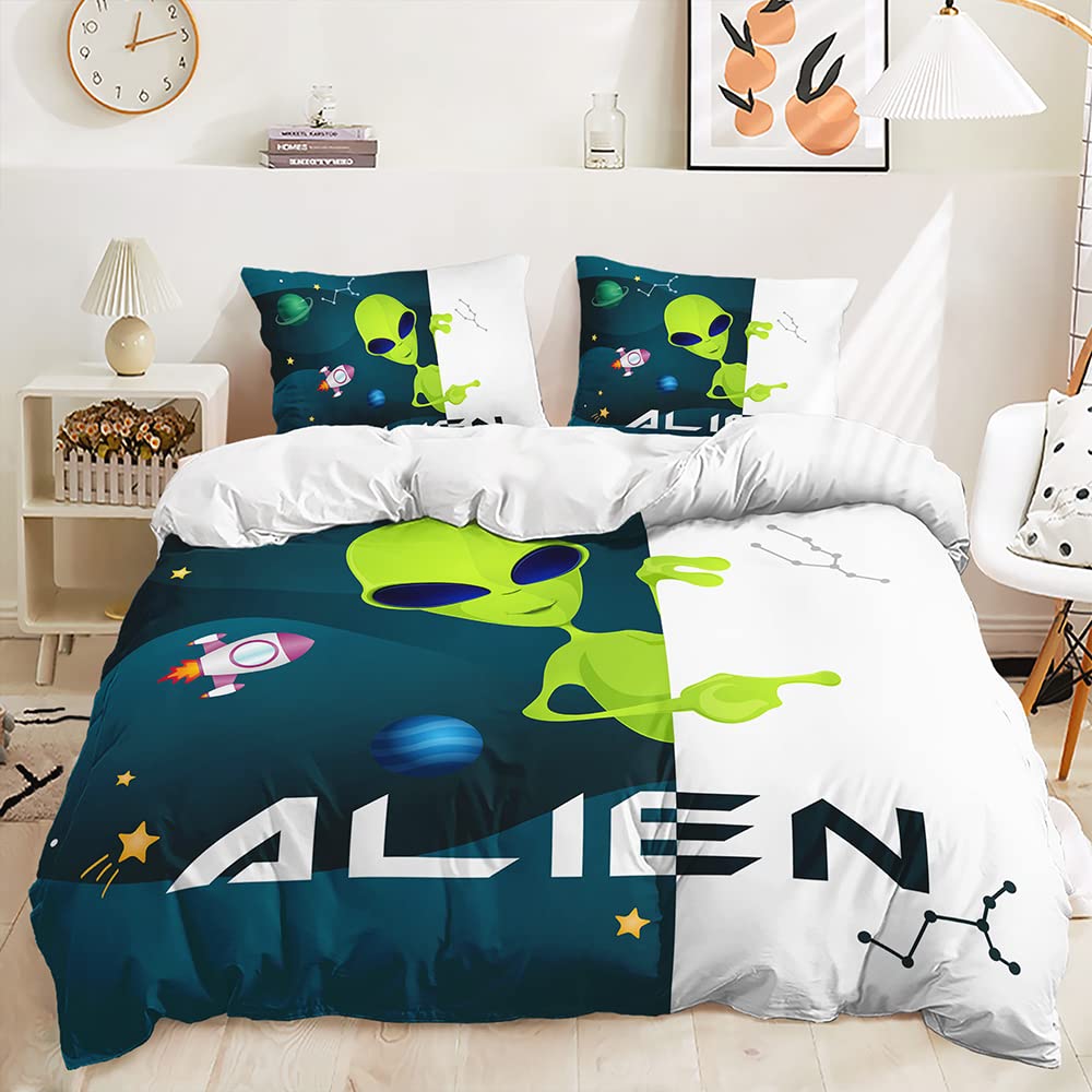 Alien Duvet Cover Set Single Size 3D Bedding Kids Boys Girls Outer Space Alien Print 3d Comforter Cover Soft Quilt Cover All Season Bedding Set