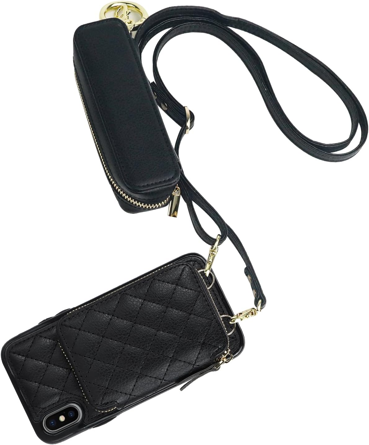 Bocasal A Stylish Crossbody Wallet Case for iPhone X/Xs + A Leather Lipstick Case Holder