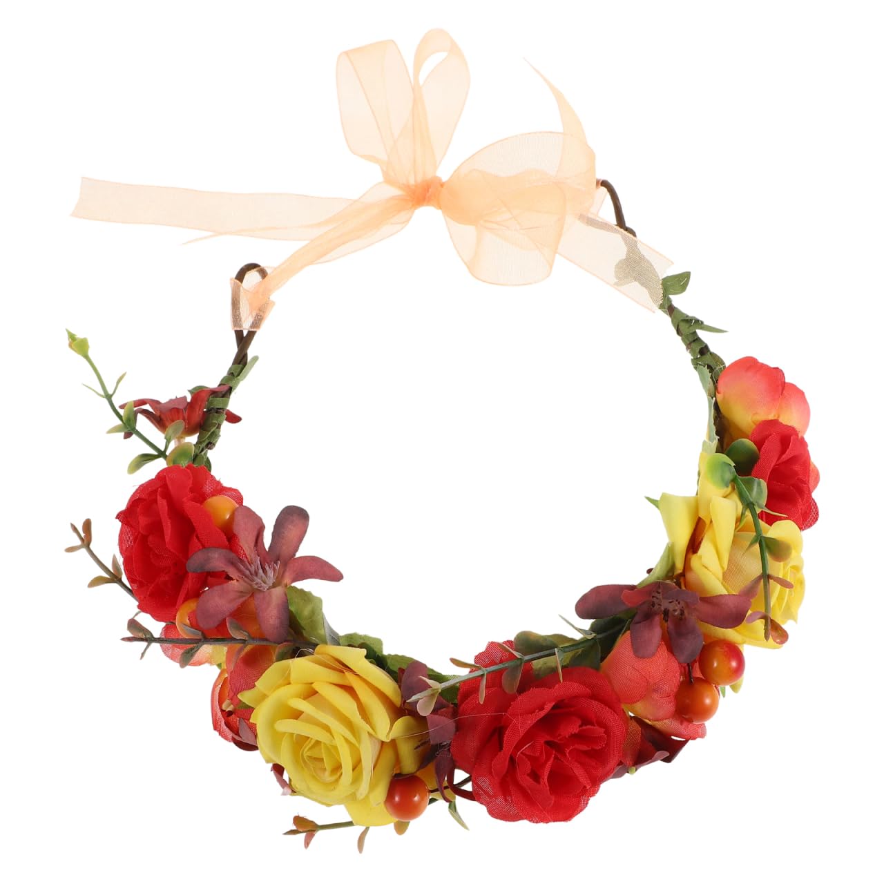 Lurrose Autumn Theme Floral Headband Rose Garland Headdress for Brides Girls Wedding Photography Party Hair Accessory