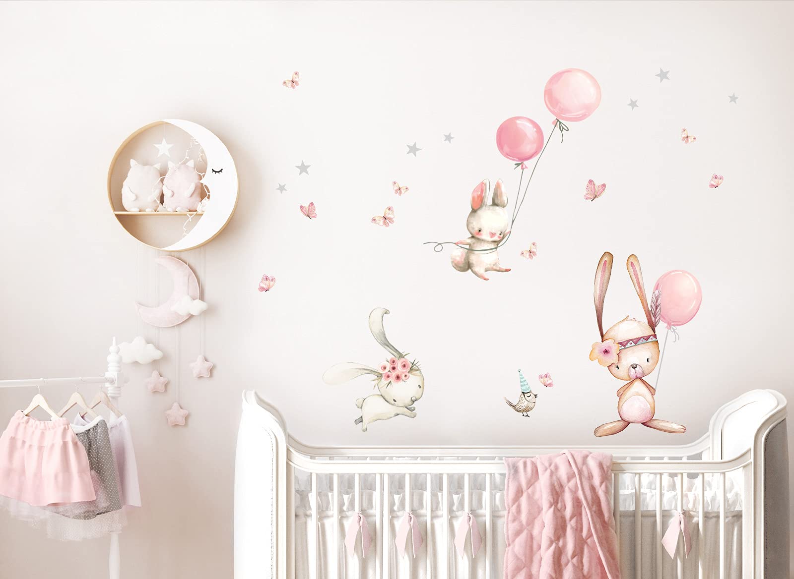 Little Deco Wandtattoo Mit Hase & Regenbogen - Kinderzimmer Deko In Rosa