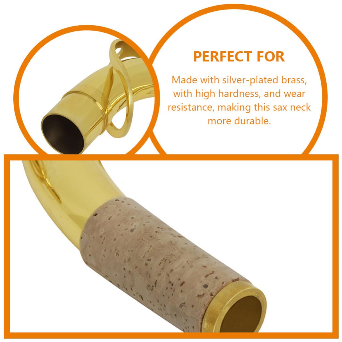 Collo per Sassofono Tenore Curvo 27, 5mm in Ottone Argentato | Ricambio per Sax Tenore, Finitura Oro, Resistenza All’usura e Minore Deformazione, Posizione Comoda